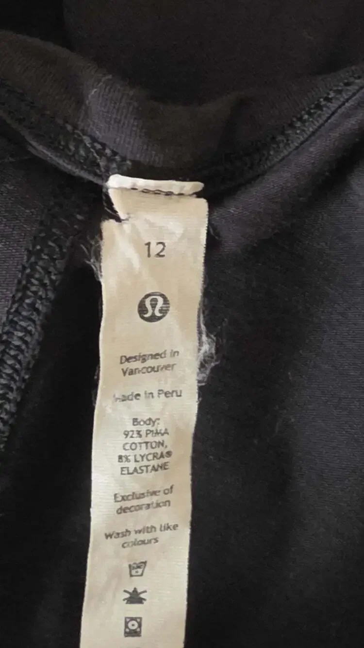 Lululemon Women's black Crescent Tee Shirt short sleeve pima cotton Size 12
